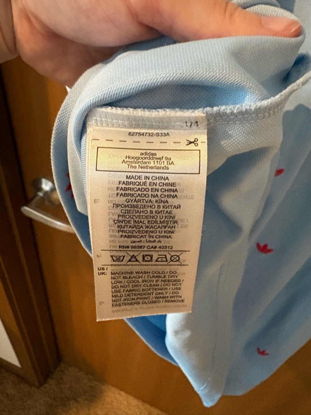 adidas Light Blue Polo with Red Trefoil Pattern - Picture 4 of 4